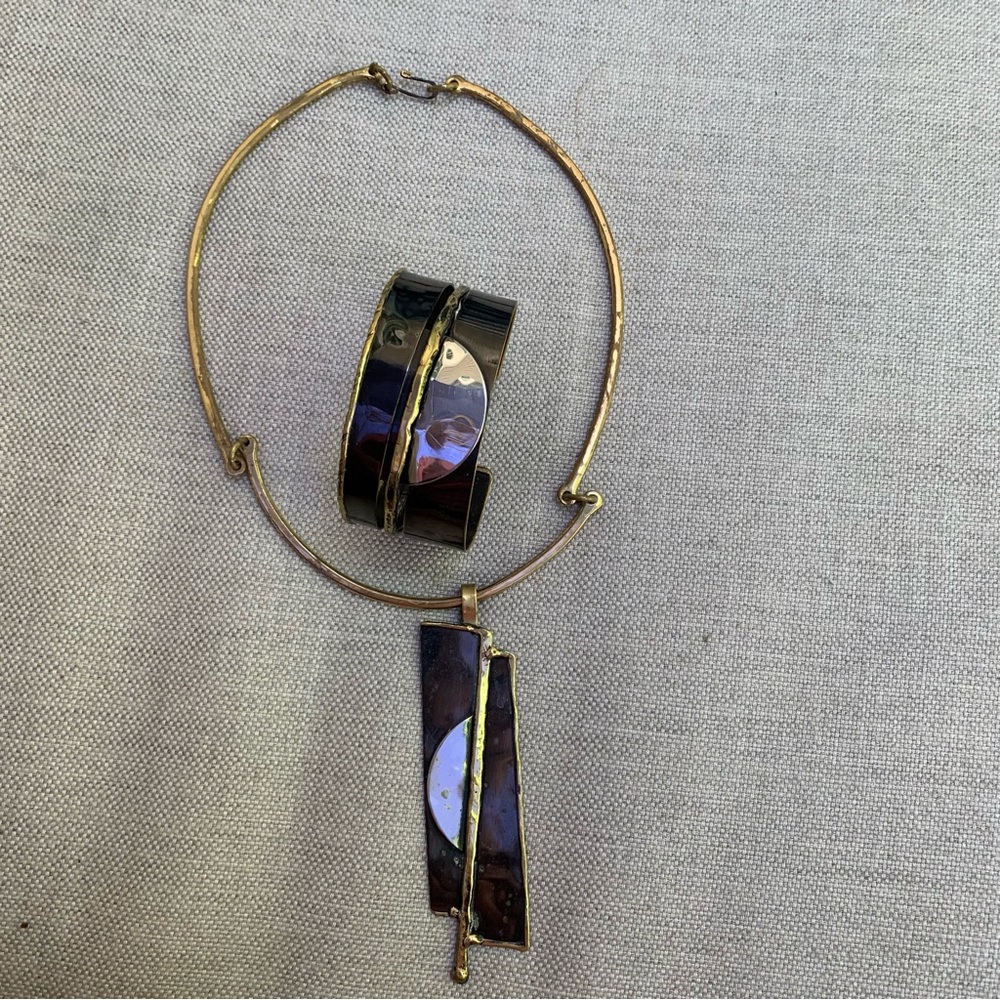 Brass necklace and bracelet set